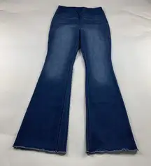 LONG Knox Rose Dark Wash Stretch Denim High Rise Pull On Flare Jeans M