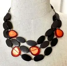 Coldwater Creek triple  strand brown and orange statement necklace