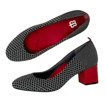 Betabrand Starter Block Heel Pumps black white red cushioned insole Size 8.5