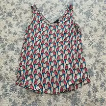 Cupio White with Blue And Pink Parrots Tank Top Size Large