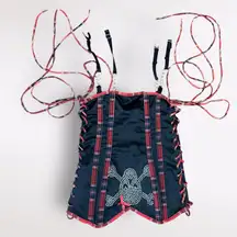 100% Babe y2k punk Black and Plaid Sequined Skull Bustier Corset‎ Top Size 34