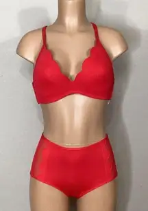 Seafolly New.  red petal edge high rise bikini. USA SIZE 8DD/6-bottom