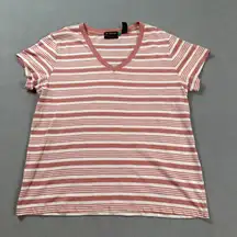 Dockers Womens Striped V Neck T Shirt L Slim Fit Red White Cotton Short Sleeve