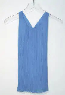 Alice + Olivia Periwinkle Blue Silk Crinkle Pleated Sleeveless Tank Top Blouse