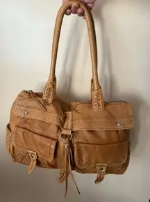 VTG 90's Converse One Star Distressed Beige Leather Tote Hobo Shoulder Bag RARE‎