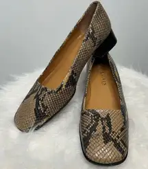 LAUREN RALPH LAUREN Snakeskin Leather Slip On Low Heel Pumps