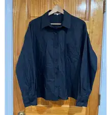 Womens Djerf Avenue Button Up Boxu Organic Cotton Minimalist Black Shirt Medium