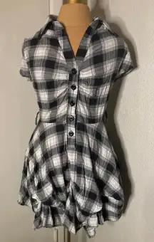 My Michelle Black/White Plaid Print Short Sleeve Dress 5 Junior Y2K Twee Casual