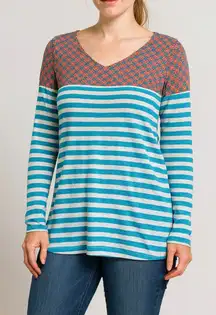 Anthropologie Postage Stamp Long Sleeve Top Large Striped Artsy Boho Funky Twee