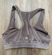 ALO Yoga Lavender Velvet Crop Top Racerback Bra‎ Womens Small Gym Sporty
