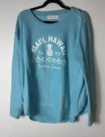 Ocean Drive Maui Hawaii Graphic Scoop Neck Sweater - Light Blue size Large