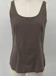 Eileen Fisher Irish Linen Tank Top Sequin Embellished Sleeveless Taupe S Petite