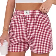 NWT ANRABESS Women’s Gingham Boxer Pajama Shorts - Lg