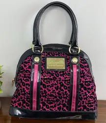 Vintage Betseyville Betsey Johnson Pink Leopard Satchel Handbag Rockabilly Y2K