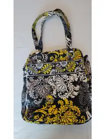 Vera Bradley Medium Tote Shoulder Bag Black n Yellow Baroque