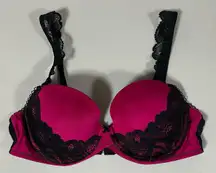 Magenta Pink Black Floral Lace Padded Push-Up Bra Bralette Brassiere Lingerie Size 34C 🖤