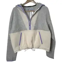 SmartWool Hudson Trail Fleece Cropped Hoodie Merino Wool Zip Neck Large