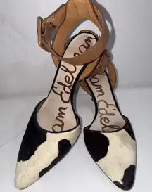 Sam Edelman Okala AnkleStrap d'Orsay Cowhide Fur Equestrian Western Point Pumps