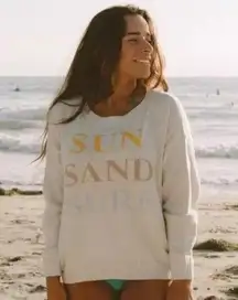 SALTWATER LUXE Women’s Cream Sun Sand Surf Novelty Pull Over Sweater