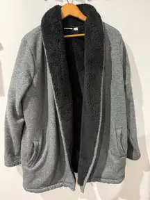 LL BEAN‎ Sherpa-Lined Cozy Cardigan Jacket Women’s L Gray & Black #505470