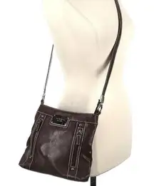 Liz Claiborne Shoulder bag Crossbody Zipper Purse Brown Pebbled Veg Leather Med