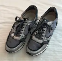 Voile Blanche leather nylon‎ textile sneakers black silver Size 37 US 7