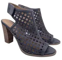 Rumi leather open peep toe laser cut ankle heel booties women Size 8