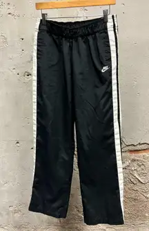 Nike Y2K Vintage Black White Striped Straight Leg Pull On Windbreaker Track Pant