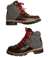 Woolrich  Women's Rockies Brown Leather Wool Trim Red Lace Up Hiking Boots 7.5