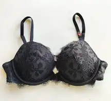 Victoria's Secret NEW  Dream Angels Push-Up Bra Black‎ Floral Lace Womens Size 32B