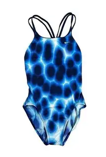 Nike Hydrastrong Cut-Out Poly RacerBack Strappy One Piece Swimsuit Blue Print 8