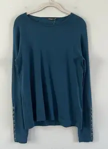 NWT J. McLaughlin Jamey Crew Neck Button Trim Raglan Sleeve Teal Blue Sweater