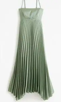 Abercrombie & Fitch A&F Giselle Clasp Back Pleated Midi Dress green satin slip