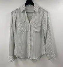 Express White and Grey Longsleeve Button Up Blouse Size Extra Small