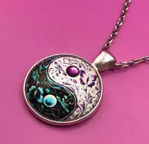 Boutique Beautiful Garden Floral Butterfly Yin Yang Necklace