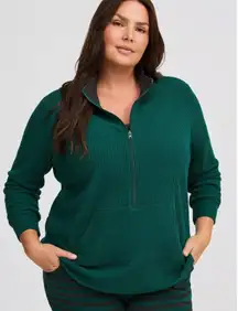 Torrid heavy Hacci rib half zip emerald green lounge pullover size 1(1X)