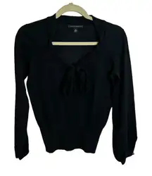 BANANA REPUBLIC BLACK SILK AND RABBIT HAIR BOW SWEATER
