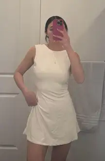 Hight Neck Open Back White Mini Dress