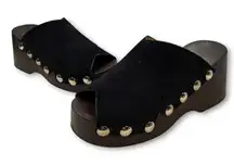 Ganni Black Suede Studded Wood Platform Clogs Mules Women's 41 (US 11)