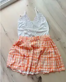 Urban Outfitters Gingham Mini Skirt Orange Summer Skater skirt Size Xlarge mini