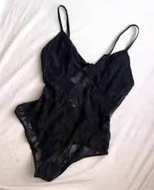 Intimately Free People Black Lace Mesh Thong Bodysuit Lingerie Bustier Medium