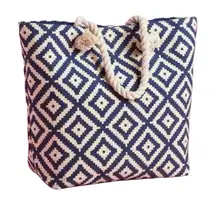 Summer & Rose Navy Blue and Cream Diamond Beach Tote Bag‎