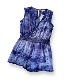 Crescent Blue Tie Dye Boho Style Sleeveless Surplice Neckline Romper Medium