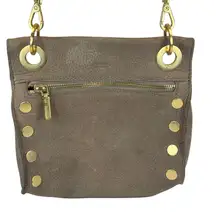 Hammitt Los Angeles Tony Taupe Gray Leather Crossbody Bag Gold Hardware Studded