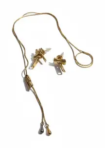 Gold Tone Zipper Pendant Necklace & Zipper Drop Earrings‎ Jewelry Set