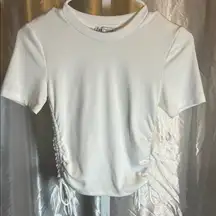 Zara White Ruched Short Sleeve Top