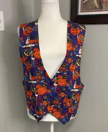 Vintage Halloween Tuxedo Vest Teddy Bears Black Cats Spooky Witchy Pumpkins