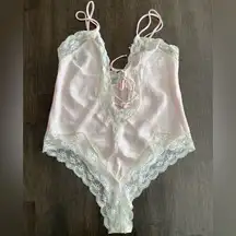 Vintage Victoria’s‎ Secret Satin Lace Tie Front Teddy Medium Cream Pink