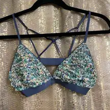 Aerie blue mesh ruffle strappy triangle bralette M, NWOT