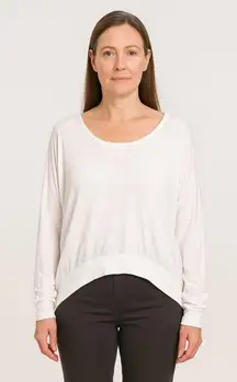 Michael Stars White Long Sleeve Top Hi Lo Hem Relaxed "One‎ Size Fits Most"